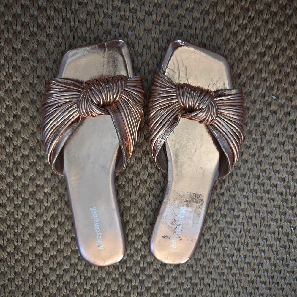 Jeffrey Campbell Women's Rose Gold Metallic Knaughty Knot Sandals SZ 7 EU 38